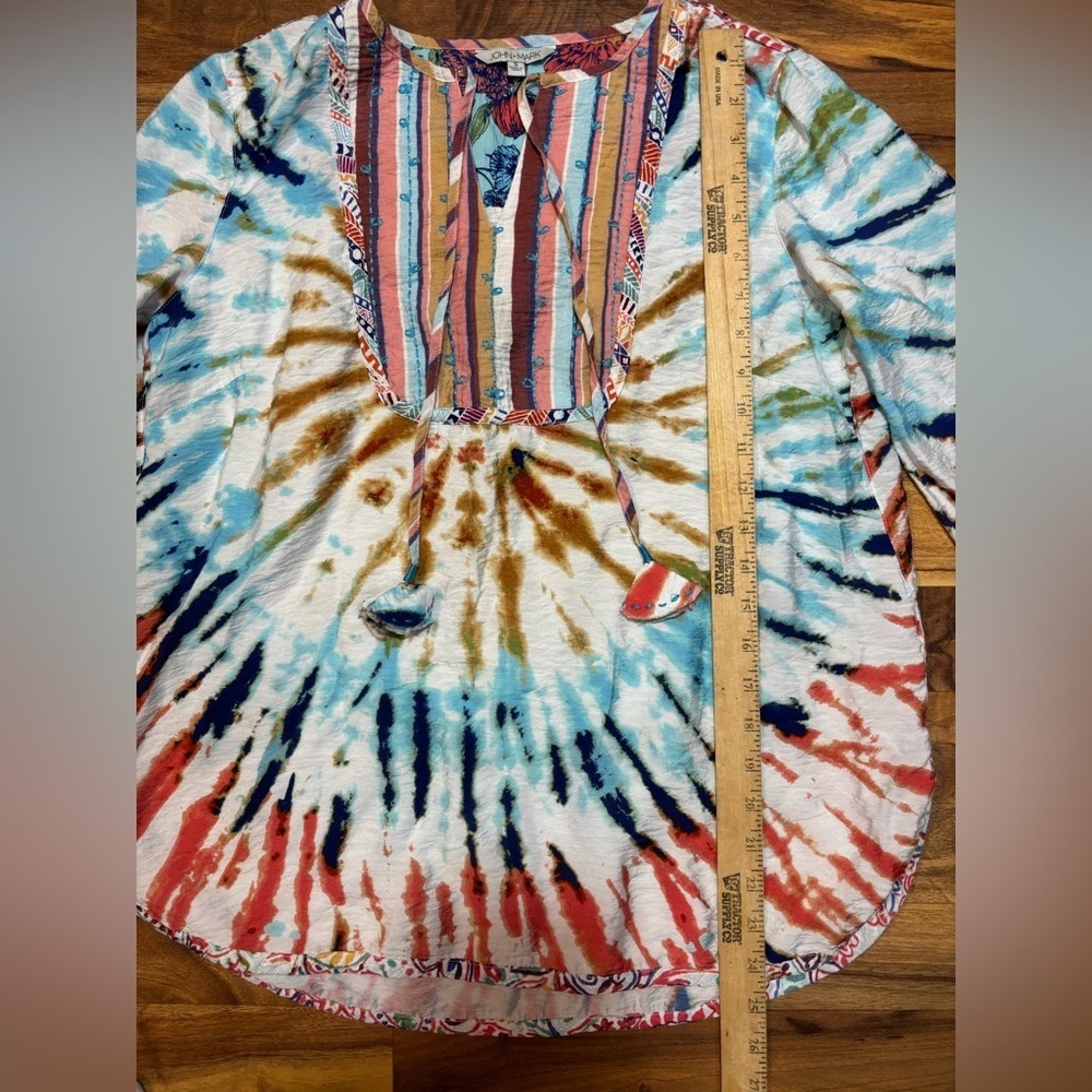 John Mark Tie Dye Boho Peasant Top Small - Picture 4 of 6